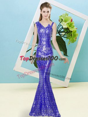 Flirting Royal Blue Zipper Prom Party Dress Sequins Sleeveless Floor Length