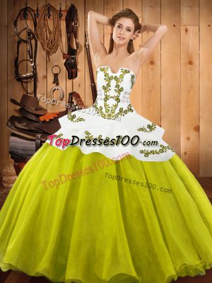 New Arrival Yellow Green Sleeveless Embroidery Floor Length Quinceanera Dresses