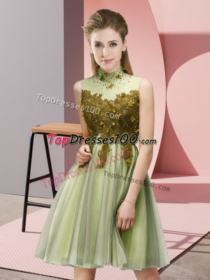 Popular High-neck Sleeveless Tulle Bridesmaid Dresses Appliques Lace Up