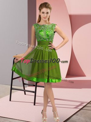 Fashion Olive Green Scoop Neckline Appliques Prom Dresses Sleeveless Backless