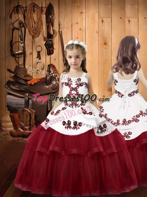 Gorgeous Burgundy Sleeveless Tulle Lace Up Kids Pageant Dress for Sweet 16 and Quinceanera