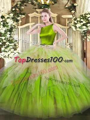 Clearance Sleeveless Floor Length Ruffles Clasp Handle Quinceanera Dresses with Multi-color