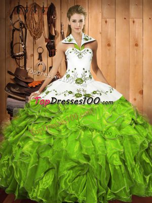 Best Floor Length 15th Birthday Dress Halter Top Sleeveless Lace Up