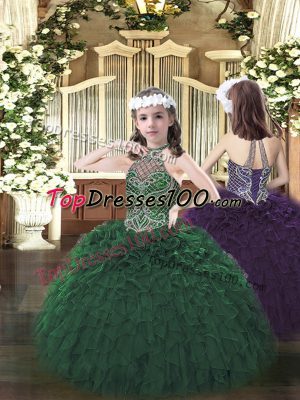 Hot Selling Sleeveless Beading and Ruffles Lace Up Little Girls Pageant Gowns