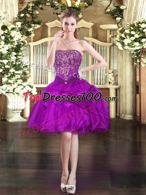 Low Price Organza Sleeveless Mini Length Dress for Prom and Beading and Ruffles