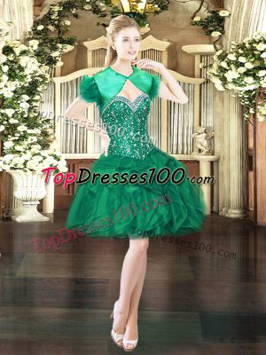 Dark Green Prom and Party with Beading and Ruffles Sweetheart Sleeveless Lace Up