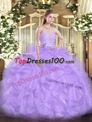 Top Selling Lavender Sleeveless Organza Lace Up Quinceanera Gowns for Military Ball and Sweet 16 and Quinceanera