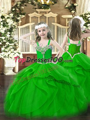 Green Sleeveless Organza Lace Up Girls Pageant Dresses for Party and Quinceanera