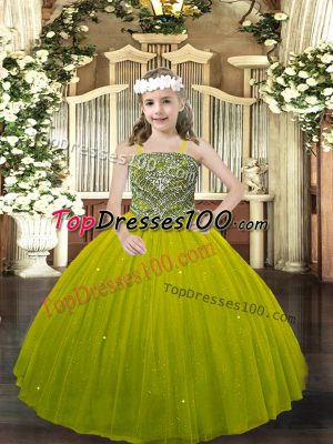 Wonderful Straps Sleeveless Tulle Little Girl Pageant Dress Beading Lace Up