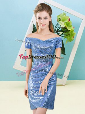 Affordable Mini Length Zipper Prom Dresses Baby Blue for Prom and Party with Sequins