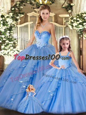 Stunning Sweetheart Sleeveless Lace Up Sweet 16 Quinceanera Dress Baby Blue Organza
