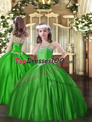 Green Little Girls Pageant Dress Party and Quinceanera with Beading Straps Sleeveless Lace Up