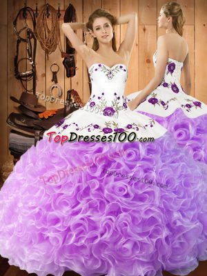Custom Designed Floor Length Lilac Sweet 16 Quinceanera Dress Fabric With Rolling Flowers Sleeveless Embroidery
