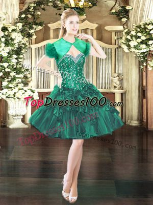 Dark Green Sweetheart Neckline Beading and Ruffles Prom Gown Sleeveless Lace Up