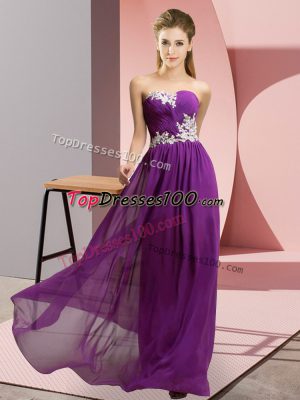 Flare Empire Prom Party Dress Purple Sweetheart Chiffon Sleeveless Floor Length Lace Up