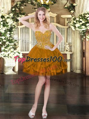 Exquisite Brown Prom Evening Gown Prom and Party with Beading and Ruffles Sweetheart Sleeveless Lace Up