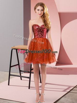 Custom Fit Sequins Prom Dresses Red Zipper Sleeveless Mini Length