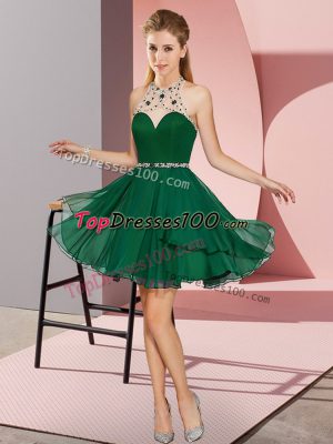 Fancy Mini Length Dark Green Prom Evening Gown Chiffon Sleeveless Beading