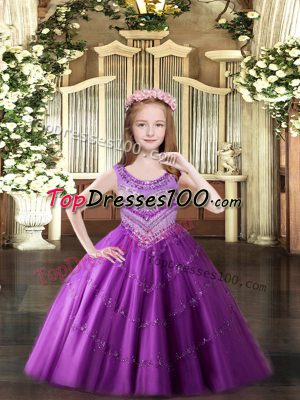 Trendy Scoop Sleeveless Lace Up Party Dress for Girls Lilac Tulle