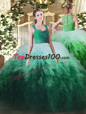 Ball Gowns Quinceanera Gown Multi-color Straps Tulle Sleeveless Floor Length Zipper