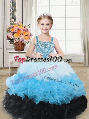 Most Popular Beading and Ruffles Girls Pageant Dresses Multi-color Lace Up Sleeveless Floor Length