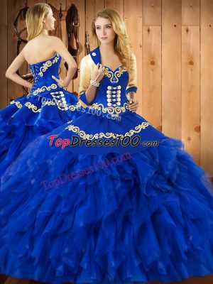 Luxury Satin and Organza Sleeveless Floor Length Vestidos de Quinceanera and Embroidery and Ruffles