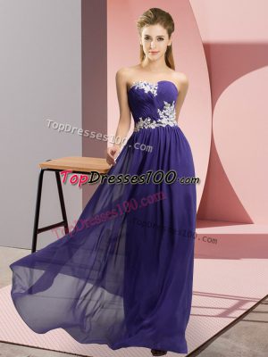 Custom Designed Purple Empire Appliques Homecoming Dress Lace Up Chiffon Sleeveless Floor Length