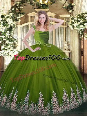 Top Selling Straps Sleeveless Zipper Sweet 16 Dresses Olive Green Tulle