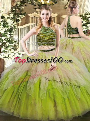 Most Popular Multi-color Sleeveless Tulle Lace Up 15th Birthday Dress for Military Ball and Sweet 16 and Quinceanera