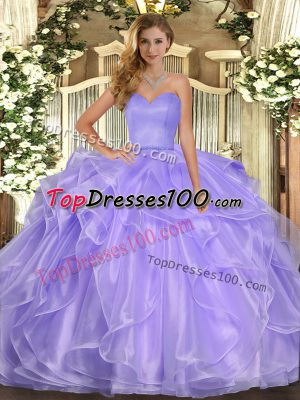 Custom Fit Lavender Ball Gowns Organza Sweetheart Sleeveless Ruffles Floor Length Lace Up Sweet 16 Dress