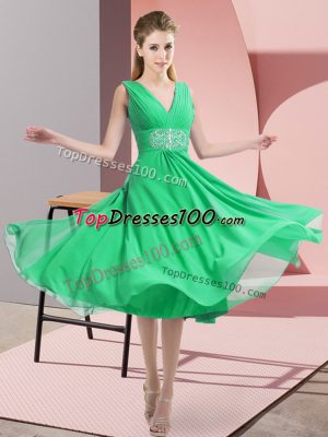 Suitable Knee Length Turquoise Bridesmaid Gown V-neck Sleeveless Side Zipper