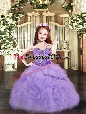 Lavender Sleeveless Beading and Ruffles and Pick Ups Floor Length Teens Party Dress