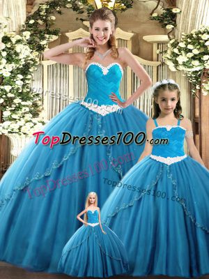 Teal Ball Gowns Tulle Sweetheart Sleeveless Ruching Floor Length Lace Up Quinceanera Dresses