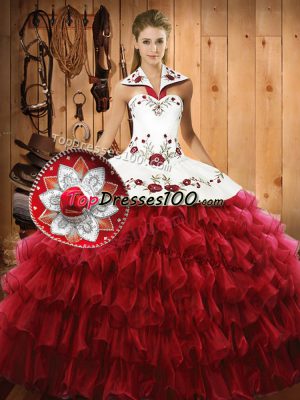 New Style Sleeveless Embroidery and Ruffled Layers Lace Up Ball Gown Prom Dress