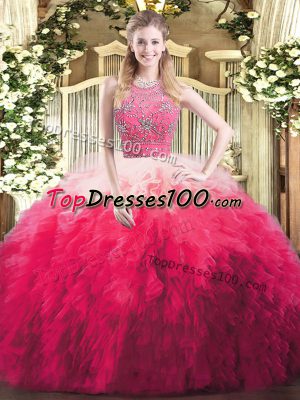 Gorgeous Floor Length Multi-color Quinceanera Dress Halter Top Sleeveless Zipper