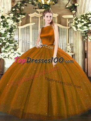 Superior Sleeveless Floor Length Belt Clasp Handle Quinceanera Dress with Brown