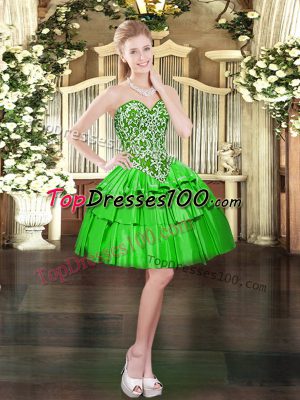 Green Ball Gowns Sweetheart Sleeveless Organza Mini Length Lace Up Beading and Ruffled Layers Prom Party Dress
