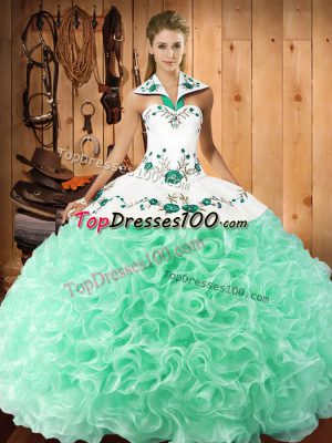 Sumptuous Apple Green Lace Up Sweet 16 Dresses Embroidery Sleeveless Floor Length