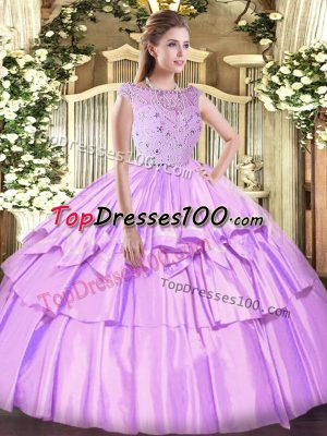 Lavender Zipper Bateau Beading and Ruffled Layers Sweet 16 Quinceanera Dress Tulle Sleeveless