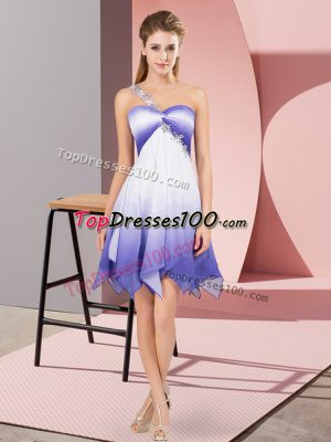 Multi-color Empire One Shoulder Sleeveless Fading Color Asymmetrical Lace Up Beading Evening Dress