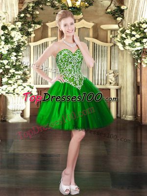 Hot Selling Green Sleeveless Mini Length Beading Lace Up Prom Dresses