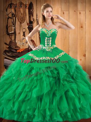Most Popular Floor Length Ball Gowns Sleeveless Green Ball Gown Prom Dress Lace Up