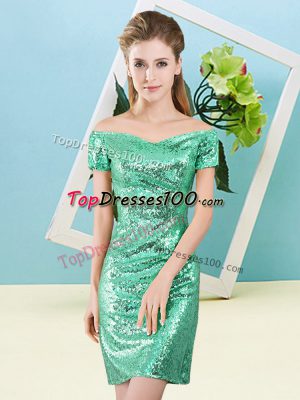Sexy Sequined Short Sleeves Mini Length Prom Evening Gown and Sequins