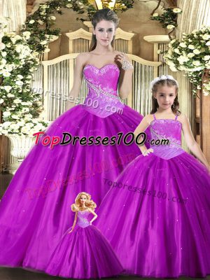 Luxurious Red Lace Up Sweetheart Beading and Ruching Sweet 16 Quinceanera Dress Tulle Sleeveless