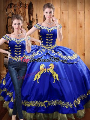 Latest Royal Blue Sleeveless Beading and Embroidery Floor Length 15th Birthday Dress