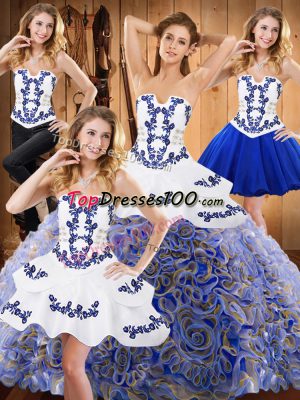 Smart Satin and Fabric With Rolling Flowers Sleeveless With Train Sweet 16 Dresses Sweep Train and Embroidery