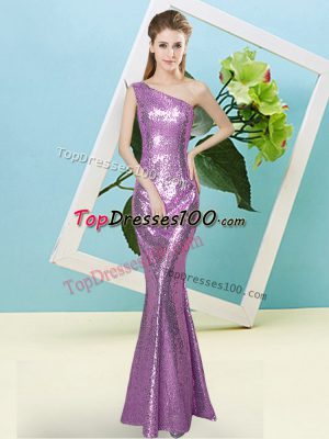 Sequined One Shoulder Sleeveless Zipper Sequins Prom Party Dress in Lilac