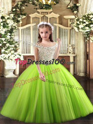 Best Yellow Green Little Girls Pageant Dress Party and Sweet 16 and Quinceanera and Wedding Party with Beading Off The Shoulder Sleeveless Lace Up