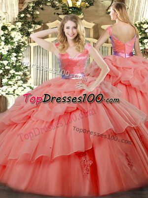 Custom Designed Organza Sleeveless Floor Length Quinceanera Dresses and Ruffled Layers