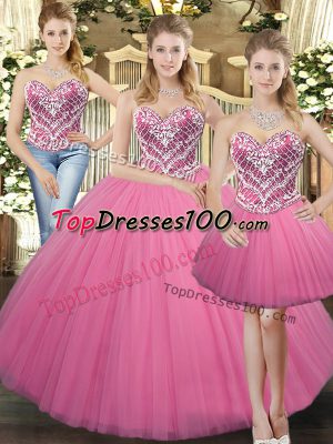 Floor Length Ball Gowns Sleeveless Rose Pink Quinceanera Dress Lace Up